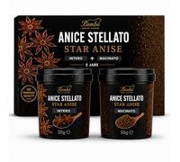 Anice Stellato Intero e in Polvere - Set 2 Vasetti (20 g + 55 g) - Spezia Aromatica per Tisane, Dolci e Cucina - Aroma di Liquirizia - Vasetti Anti Luce e Impilabili - Made in Italy