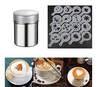 Anicy Spargi Cacao in Polvere - Spargi Zucchero a Velo, 1 Spargitore in Acciaio Inox Con 16 Stencil Per Caffè Stampini Per Cioccolata Calda e Decorazione Del Pane
