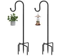ANIDEER Gancio da pastore da esterno con 5 basi a rebbi, nero, 2 confezioni, altezza 121,9 cm, paletto da giardino per mangiatoia per uccelli, luce solare, gancio per piante, decorazione per
