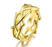 ANIEJUFI Anello portafortuna in acciaio inox con corona di Gesù e corona di spine, per uomo e donna, a forma di ramo di vite, Metallo, Nessuna pietra preziosa