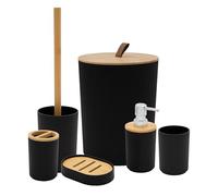 Anika Set di accessori per il bagno/moderno set essenziale per il bagno/include portaspazzolino, pattumiera, scopino, tazza, portasapone e dispenser di sapone (nero)