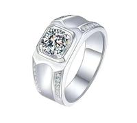 Anillo de Boda para Hombre - Anelli dell'amicizia da uomo, 4 rebbi, 0,5 ct, in moissanite rotonda, L 1/2, Platino, Moissanite
