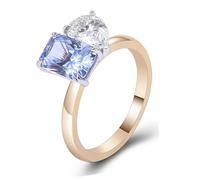 Anillo de Compromiso para Mujer - Fede nuziale sottile, quadrata con moissanite bianca e blu e zaffiro chiaro creato in laboratorio, O 1/2, Oro giallo 18 carati, Moissanite e zaffiro chiaro creato da