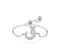 Anillo de Matrimonio para Mujer - Anello da donna, regolabile, con lettera araba, design con moissanite rotonda, V 1/2, Platino, Moissanite