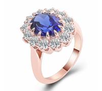 Anillos de Matrimonio para Mujer, anelli da donna con fiore occidentale con zaffiro sintetico ovale in oro rosa 9 K, L 1/2, Oro rosa 18 carati, Zaffiro creato