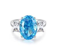 Anillos para Mujer - Anello da dito medio, ovale, 6 ct, creato in laboratorio, con zaffiro Padparadscha con moissanite in oro bianco/platino 950, Q 1/2, Platino 950, Topazio