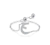 Anillos para Mujer de Oro 14K Blanco, anello promessa mignolo catena regolabile alfabeto arabo design con moissanite rotonda taglia L 1/2