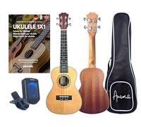 ANIMA Abeta Ukulele Concerto con tavola in abete e corpo in mogano - con custodia e metodo Ukulele per principianti e adulti