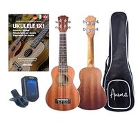 ANIMA Set ukulele soprano Mahonia in mogano con borsa e metodo facile, ideale per principianti, bambini e adulti
