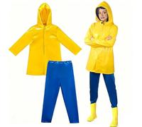 animacoser Carolin Costume da donna impermeabile giallo con pantaloni blu, travestimento per carnevale e Halloween