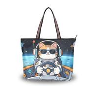 Animal Astronauts tessuto di seta zip tote bag borsa estate pulcino grandi borse per le donne
