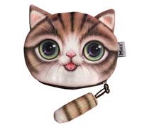Animal Change Purse - Cat Shaped Coin Holder, Compact Pouch | Soft Fabric Zippered Coin Bag, Cat Tail Decor Case for Money, Accessories, ID, Makeup, Travel essentiall, Mini Organizer, marrone, Se
