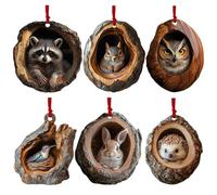 Animal Christmas Ornaments | 2D Cute Christmas Acrylic Pendant Animal | Raccoon Owl Squirrel Hedgehog Bunny Bird Wildlife Ornaments for Home Backpack Parties