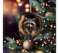 Animal Christmas Ornaments - Cute Christmas Tree Animals Pendants |Acrylic Raccoon Tree Pendant | Animal Pattern 2D Acrylic Ornament | Living Room Bedroom Garden Seasonal Decor Ceiling