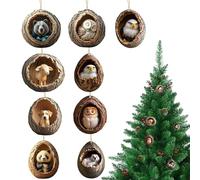 Animal Christmas Tree Ornaments - 2D Flat Acrylic Hangable Animal Pendant | 9 Pieces Charm Ornament For Keychain | Holiday Tree Hanging Decoration For, Winter Party, Home Décor & Gift Exchange