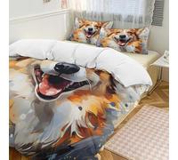 Animal Corgi, Set copripiumino da 3 pezzi con 2 federe, motivo cucciolo di acquerello, caldo, con chiusura a cerniera, morbido set di biancheria da letto per tutte le stagioni, 229 x 229 cm