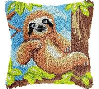 Animal Cross Stitch Latch Hook Sofa Cushion Cover,Sloth on a Branch,3D Pillow Latch Hook Embroidery Kits with Latch Hook Tool fit for Kids and Adults,43x43cm