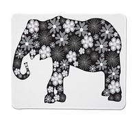 Animal Decor, Floral Elephant Pattern with Flower Petals sul corpo Tropical Boho Zoo Immagine, Black Grey, Cucito Edge Gomma antiscivolo
