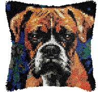 Animal Dog DIY Embroidery Pillow Case Latch Hook Kits,Boxer Dog,DIY Cross Stitch Kits Needlework Sets Decoration Embroidery Pillow Case,17x17inch