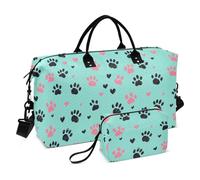 Animal Dog Paw Prints Turchese Decorativo Grande Carry On Bag Gym Bag con Toiletry Bag per Escursionismo 2 Pz Set bulto para viajar