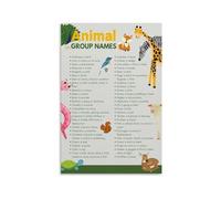 Animal Families Chart Collective Nouns Educational Reference Poster Canvas Wall Art for Homeschool Library(Framed,12x18inch(30x45cm))