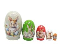 Animal Figurines - Nesting Dolls Set | Wooden Easter Bunny Nesting Dolls, 5 Layers Animal Figurines For Kids And Adults, Perfect Home Decor For Living Room, Desk, Mantel, Entryway, Holiday Party