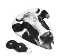 Animal Funny Cow Head - Plettri per chitarra bianca e nera, 6 plettri per chitarra, stampa su entrambi i lati, per chitarra acustica, basso, ukulele, chitarra elettrica (0,46 mm, 0,71 mm, 0,96 mm)