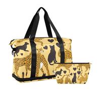 Animal ghepardo a forma di cuore San Valentino grande borsa per il weekend con tracolla regolabile per viaggio set da 2 pezzi, animale ghepardo a forma di cuore San Valentino, taglia unica, animale