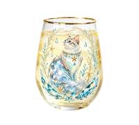 Animal Glass Cup | 400ml Clear Gold Rimmed Stemless Cat Drinkware |