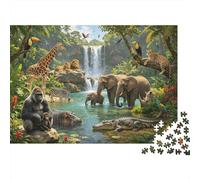 Animal Kingdom 1000 Piece Jigsaw Puzzles Recycled Rainperest Waterfall Anziani Puzzles Accessorio per Momento di Gioco in Famiglia Accessorio per Giochi di Festa per Adulti And Age 10 Up 70x50cm/...