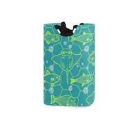 Animal Manta Ray Fluorescente Verde Blu Pesce portabiancheria ceste pieghevoli e impermeabili per scaffali con manico robusto per giocattoli scarpa 51L canastas para ropa sucia ni?os