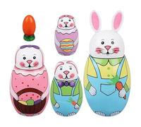 Animal Nesting Dolls - 5 Piece Wood Rabbit Set, Cute Stacking Toys | Hand Painted Wooden Nesting Doll Collection, Decorative Table Display For Kids Teens Adults Students Birthday Holiday Party Favor O