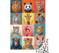 Animal Portraits Floral 1000 Pezzi Cartolina Premium Set Di Puzzle Sfida Del Gioco Educativo Presente Divertente Idea Regalo Decorazione 70x50cm/1000pcs