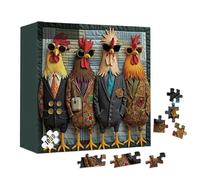 Animal Puzzles, Rooster Wall Art with Sunglasses & Fun Chicken Puzzle, Challenging Decorative Piece for Enthusiasts, Living Room, Bedroom, Office, Indoor Shelves, Entryway, Porch, or Apart