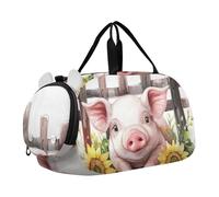 Animal Sniffs Rose Girls Duffle Bags Travel Tote Weekend Duffel Pernottamento Ragazzi Carry on Duffel Sport Dance Bag, Simpatico maiale floreale, classico