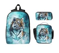 Animal Tiger - Set di zaino per ragazze e ragazzi, con borsa per il pranzo, astuccio per matite, 3 pezzi, borse per la scuola, isolanti, regali per donne e uomini