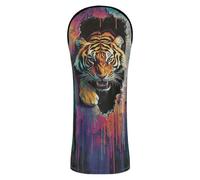 Animal Tigers Breaking Through The Wall Golf Headcover Premium Leather Accessories with Number Tag for Woods and Driver Fairway Hybrid