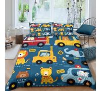 Animal vehiclesSet Di Copripiumino morbida microfibra 3 pezzi motivo 3D con cerniera Cartoon kids style copripiumino incluso federe aiosa ultra morbido e traspirante for bambini Double（200x200cm）