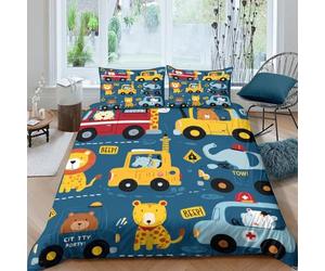Animal vehiclesSet Di Copripiumino morbida microfibra 3 pezzi motivo 3D con cerniera Cartoon kids style copripiumino incluso federe aiosa ultra morbido e traspirante for bambini Double（200x200cm）