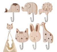 Animal Wall Hooks - Wooden Hanging Rack, Decorative Storage Knobs | Cute Animal Shape Wall Mount Organizer Space Saving Entryway Bedroom Kitchen Storage Display Rack Holder Set Adhesive Installation S