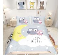 Animale 3D Gufi Set Biancheria Da Letto per Ragazzi Ragazze Bambini - Gufo Copripiumino Luna Stelle & Lino Matrimoniale Copripiumino 3 Pz