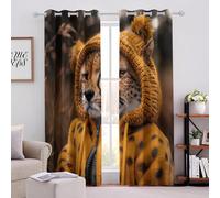 Animale 3D Tende da 2 Pannelli Ombreggiatura 140L x 300A CM Leopardo Che Indossa Un Maglione Giallo Poliestere Isolamento Termico Tenda per Finestra per Camera da Ietto Soggiorno Cucina Sala Giochi