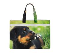 Animale Animale Cane carino Cucciolo Rottweiler,Borsa portadocumenti in tela con cerniera, borsa a mano, valigetta per scuola e ufficio