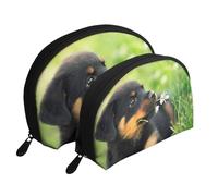 Animale Animale Simpatico Cucciolo Di Cane Rottweiler, Borsa per trucco a conchiglia Portamonete da donna Borsa da toilette piccola Borsa per cosmetici 2 pezzi