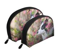 Animale Border Collie Cane carino da compagnia, Borsa per trucco a conchiglia Portamonete da donna Borsa da toilette piccola Borsa per cosmetici 2 pezzi