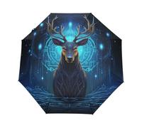 Animale Cervo Dello Zodiaco Spaziale Ombrello Pieghevole Automatico Ombrelli Antivento Protezione UV da Viaggio per Bambini Ragazzi Ragazze