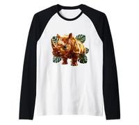 Animale da Safari nella Giungla del Rinoceronte Tropicale Maglia con Maniche Raglan