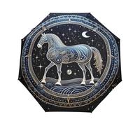Animale Del Cavallo Dello Zodiaco Spaziale Ombrello Pieghevole Automatico Ombrelli Antivento Protezione UV da Viaggio per Bambini Ragazzi Ragazze