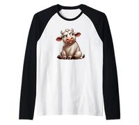Animale del fumetto seduto della mucca sveglio scontroso Maglia con Maniche Raglan