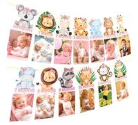 Animale della giungla 1° compleanno decorazione 12 mesi Photo Banner Wild One decorazioni safari animali tema pietra miliare forniture per feste